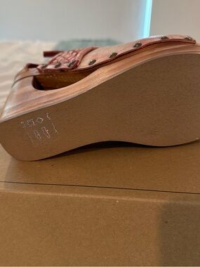 Bed Stu Pink Studded Leather Platform Mules